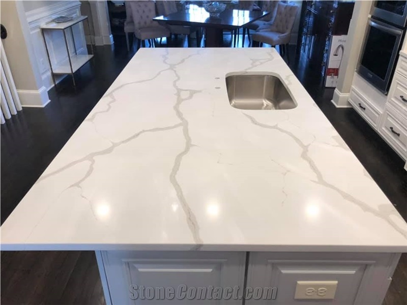 Calacatta White Quartz Klitchen Island Tops Polish