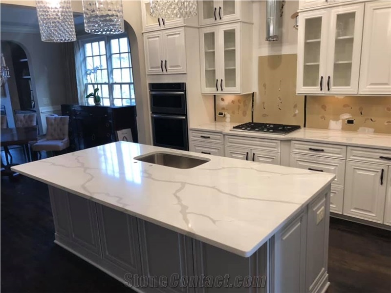 Calacatta White Quartz Klitchen Island Tops Polish