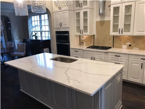 Calacatta White Quartz Klitchen Island Tops Polish