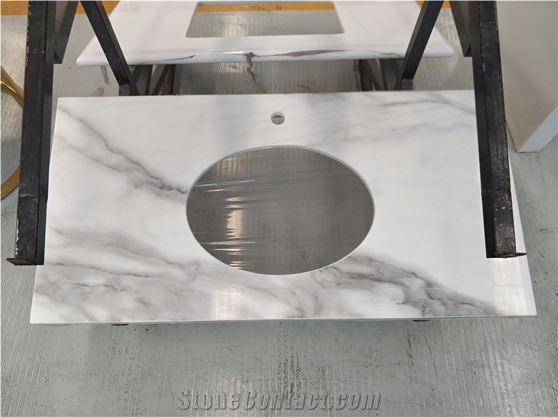 Elgant Nano White Calacatta Glass Vanity Bath Top