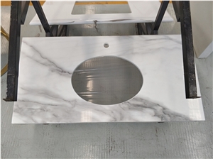 Elgant Nano White Calacatta Glass Vanity Bath Top