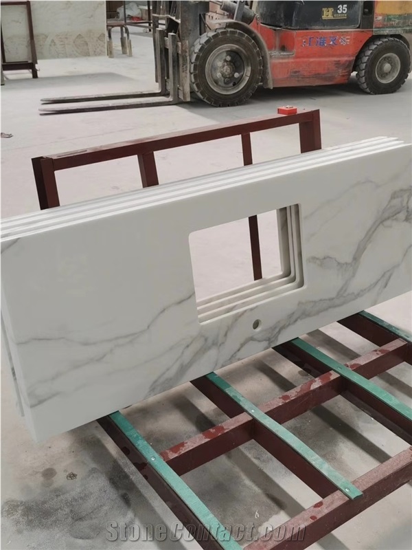 Elgant Nano White Calacatta Glass Vanity Bath Top