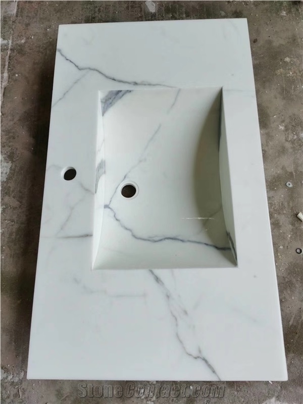 Elgant Nano White Calacatta Glass Vanity Bath Top