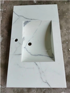 Elgant Nano White Calacatta Glass Vanity Bath Top