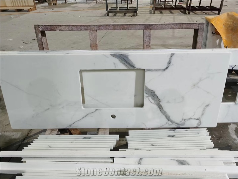 Elgant Nano White Calacatta Glass Vanity Bath Top