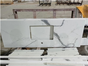 Elgant Nano White Calacatta Glass Vanity Bath Top