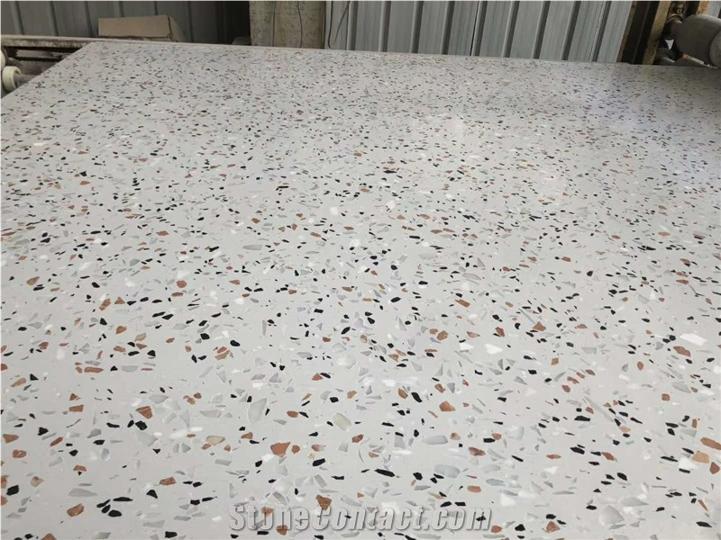 White Terrazzo Flooring Polished Kitchen Tiles