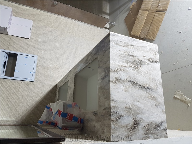 Hazelnut Corian Quartz Bathroom Countertop, Vanity to