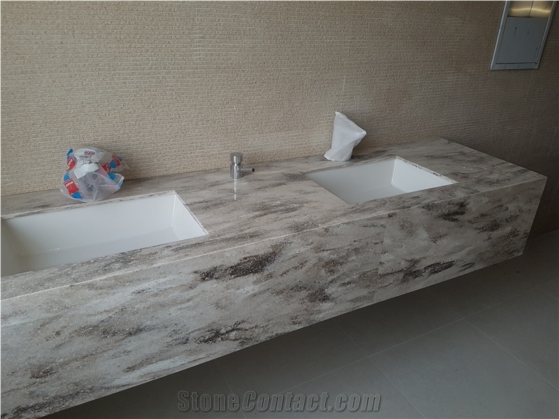 Hazelnut Corian Quartz Bathroom Countertop, Vanity to