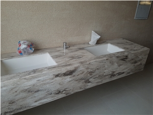 Hazelnut Corian Quartz Bathroom Countertop, Vanity to