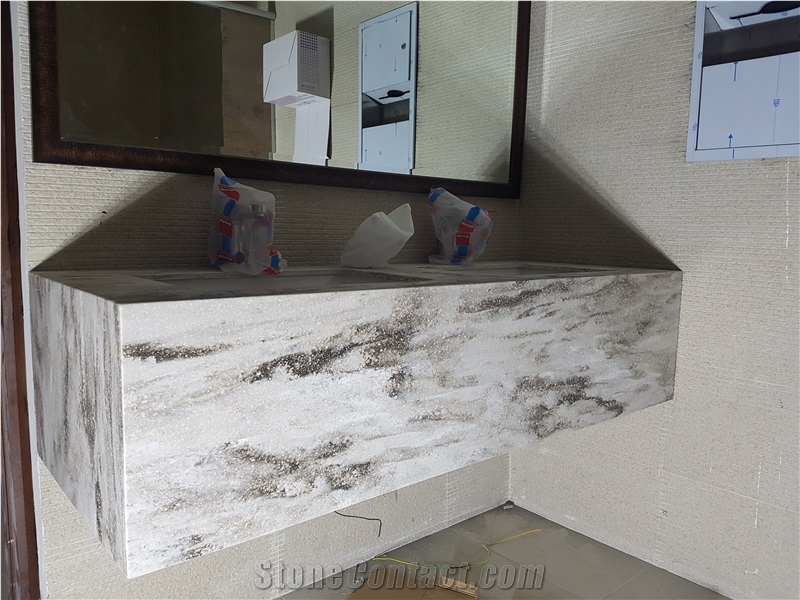 Hazelnut Corian Quartz Bathroom Countertop, Vanity to