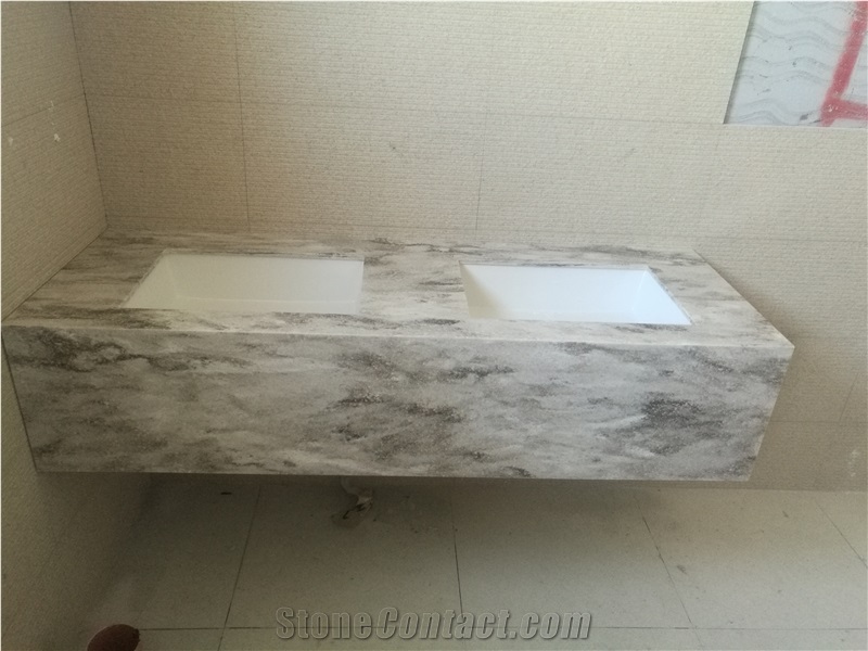 Hazelnut Corian Quartz Bathroom Countertop, Vanity to
