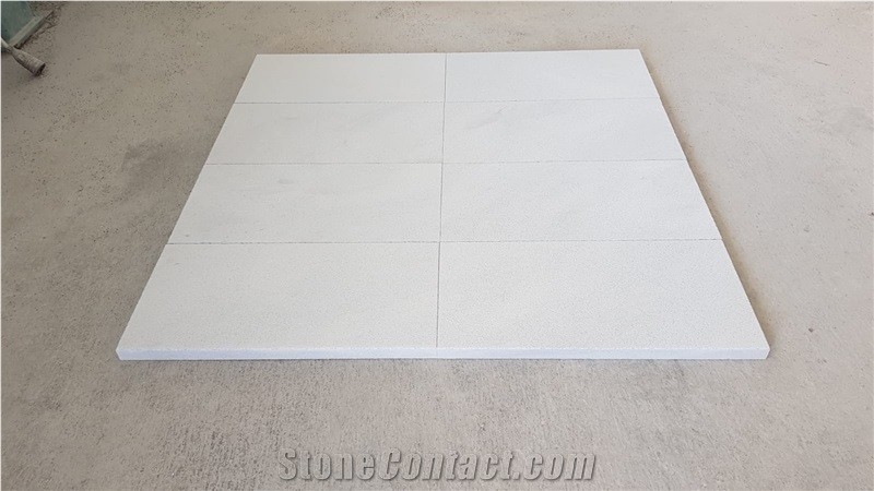 Sandblasted White Marble Tiles, Mugla White Marble