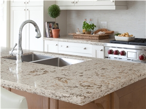Golden Quartz Countertops with Giallo Granite Veins