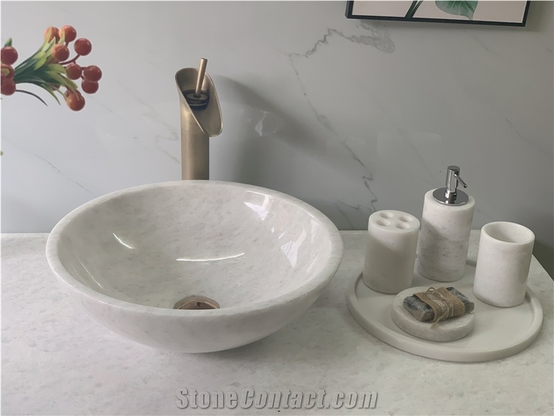 Stone Basin - Milk White Marble - Bst90