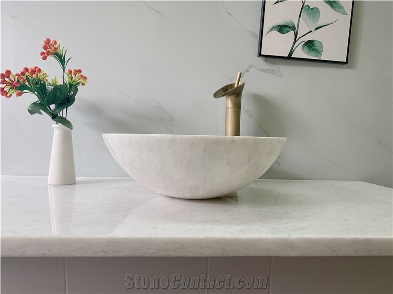 Stone Basin - Milk White Marble - Bst90