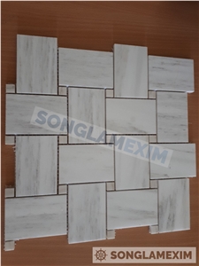 Milky White Marble Polished Basketweave Mosaic