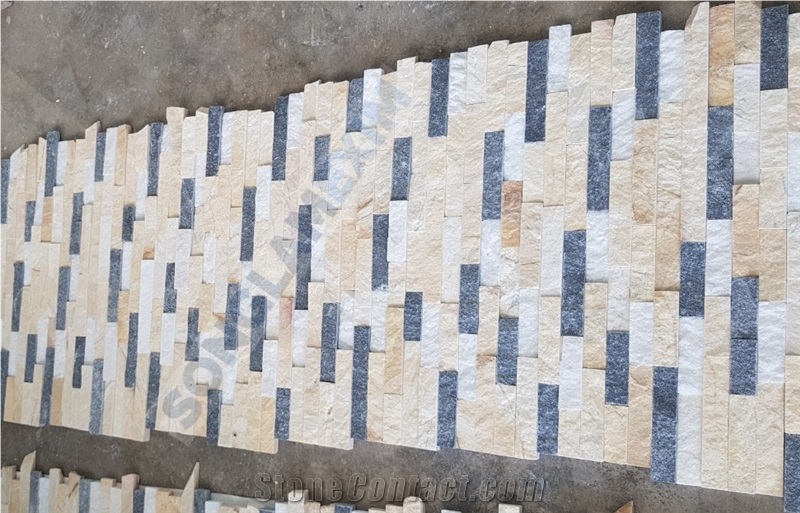Mix Color Marble Glued Wall Panel 5 Lines Veneer