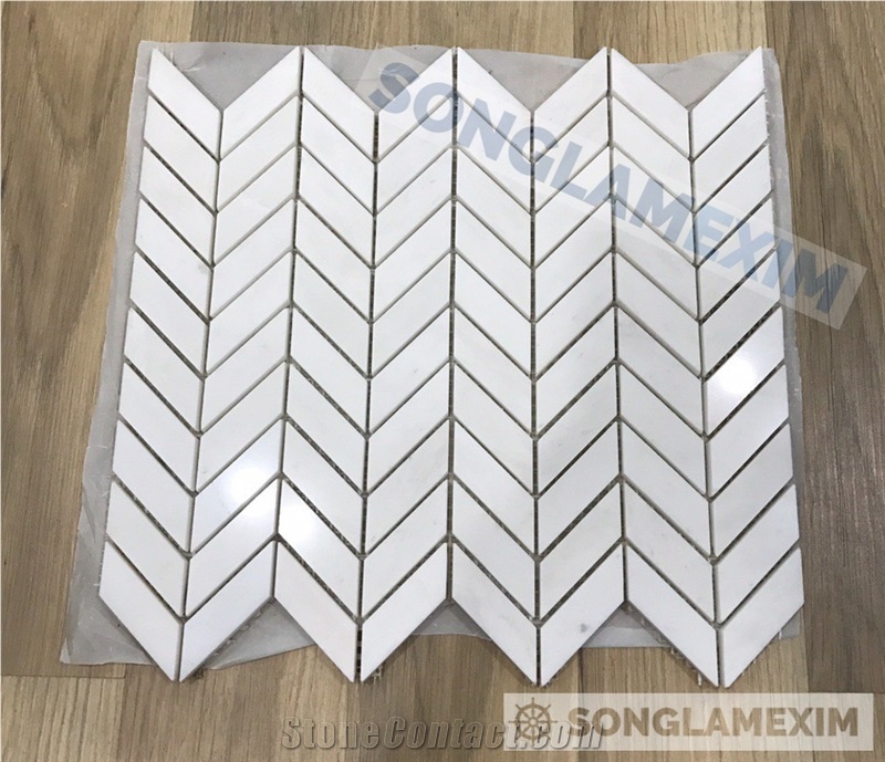 White Polished Marble Chevron Mosaic