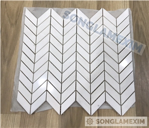 White Polished Marble Chevron Mosaic