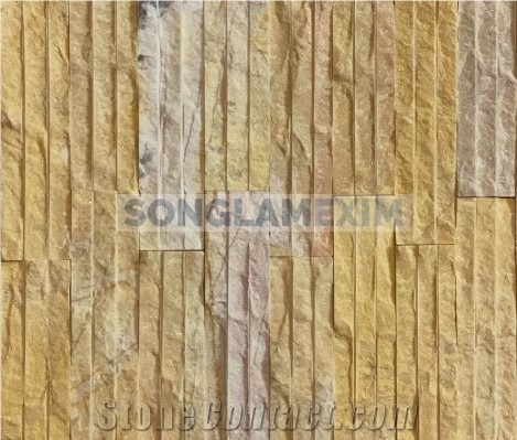 Yellow Marble Lines Chiseled Cladding Stone