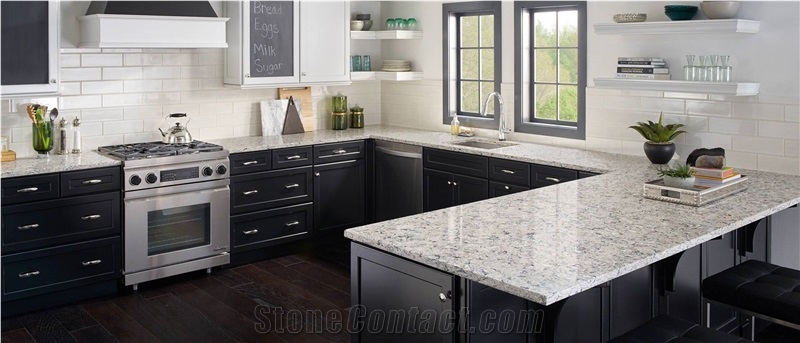 Brown Decorative Pattern Quartz Kitchen Countertop,