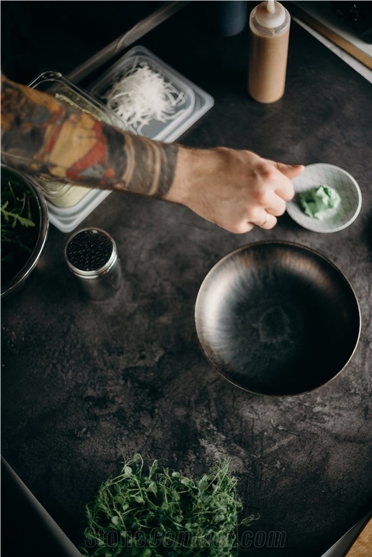 Cararra Black Quartz Kitchen Slab