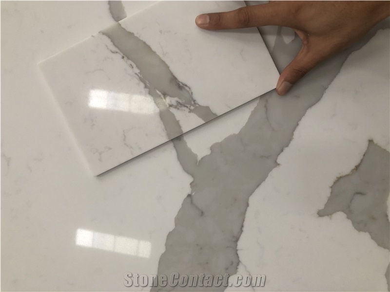 Polished Calacatta Trento Quartz Slabs