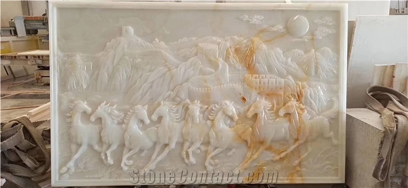Background Wall Onyx Animal Carving Reliefs