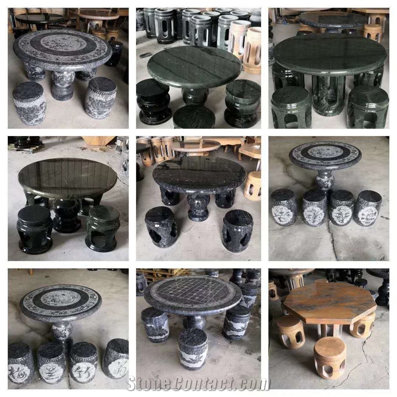 Balcony Round Tea Table Bench Natural Stone Chair