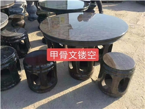 Balcony Round Tea Table Bench Natural Stone Chair