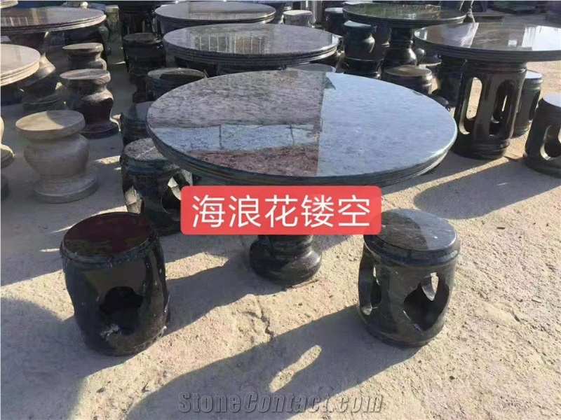 Balcony Round Tea Table Bench Natural Stone Chair