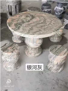 Balcony Round Tea Table Bench Natural Stone Chair