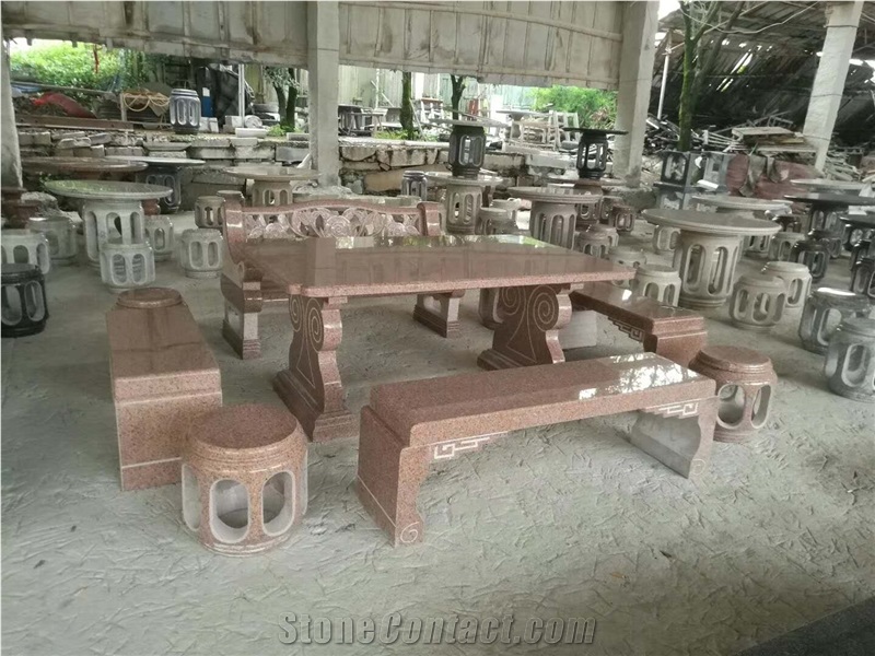 Courtyard Garden Natural Granite Stone Table Bench