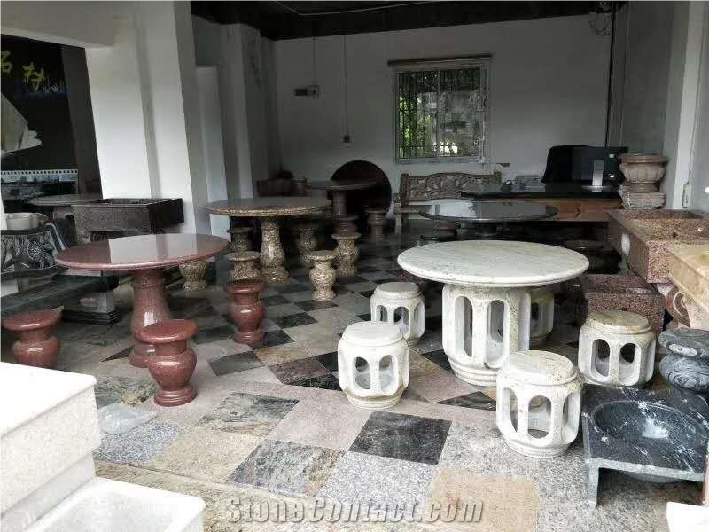 Courtyard Garden Natural Granite Stone Table Bench