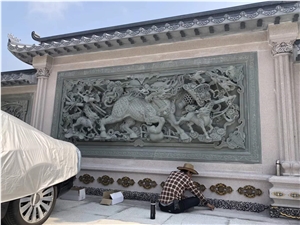 Elegantly Carved Chinese Dragon Stone Wall Relief