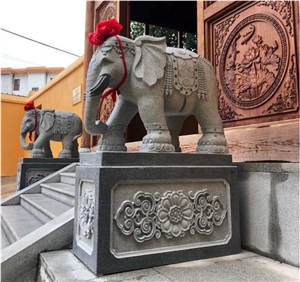 G654 Black Granite Elephant Animal Sculptures 1.5m