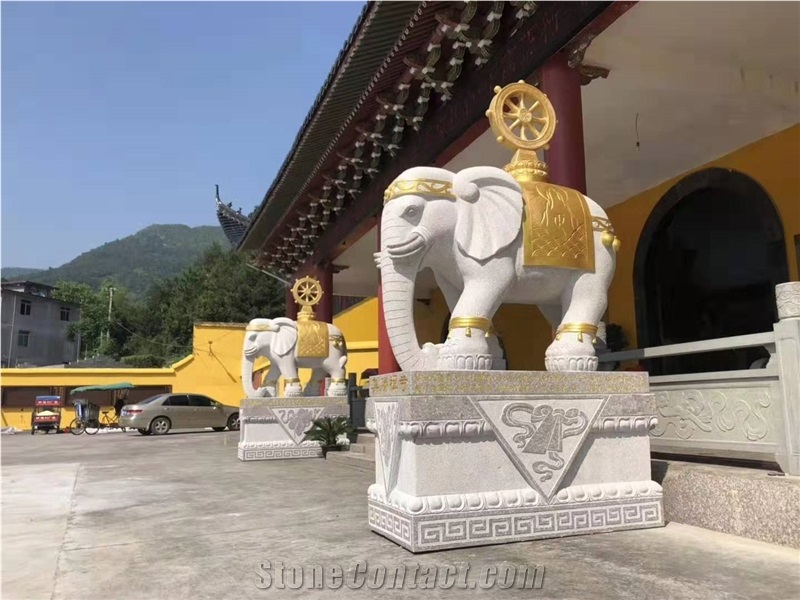 Hotel Stone Gold Plating Elephant Animal Carving