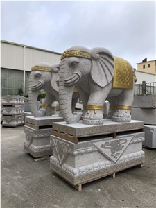 Hotel Stone Gold Plating Elephant Animal Carving
