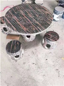 Multicolor Red Granite Garden Stone Round Table Multicolor Red Granite Garden Stone Round Table