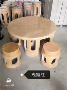 Sunset Red Marble Outdoor Round Stone Table Sets