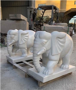 White Marble Animals Elephants Statue Sculpture