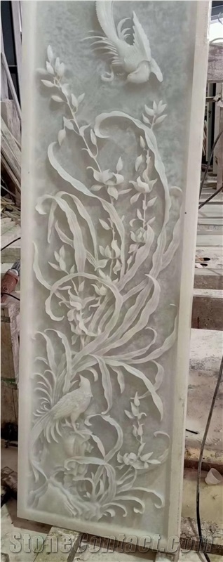 White Onyx Handcraft Carving Wall Relief Sculpture