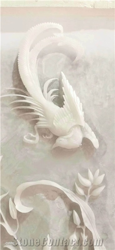 White Onyx Handcraft Carving Wall Relief Sculpture
