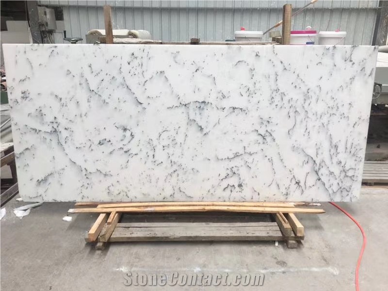 China Crystal Fine Lines Snow White Marble Slab