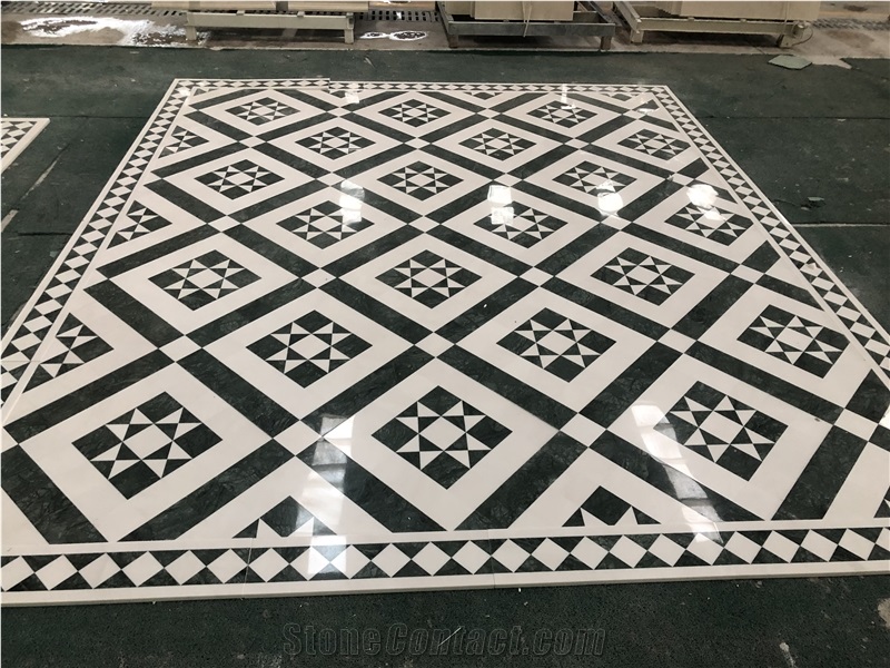 Green and White Marble Stone Floor Medallion