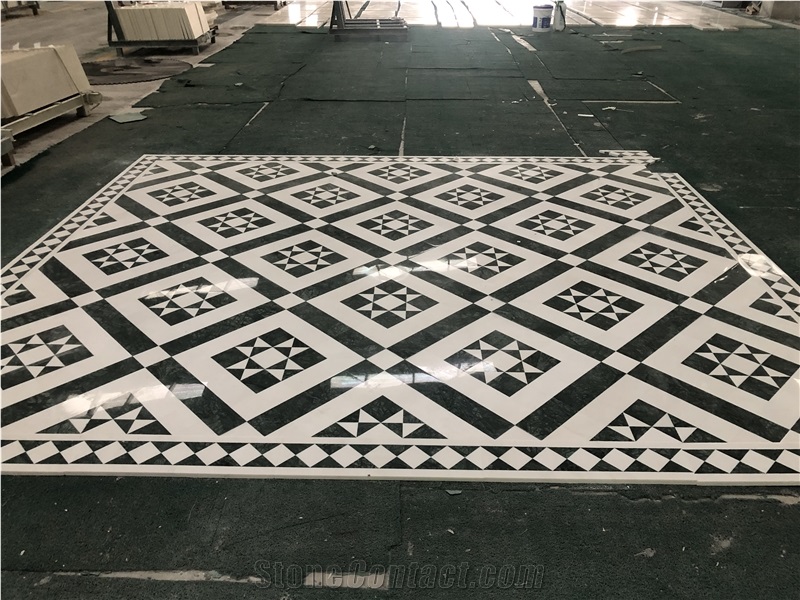 Green and White Marble Stone Floor Medallion