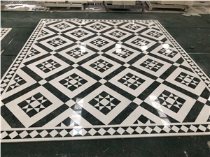 Green and White Marble Stone Floor Medallion