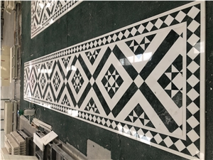 Green and White Marble Stone Floor Medallion