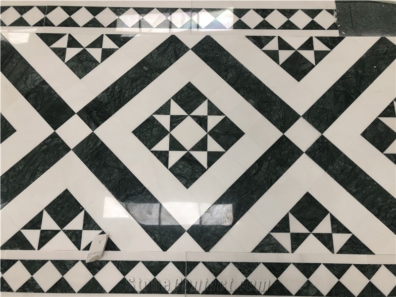 Green and White Marble Waterjet Medallion